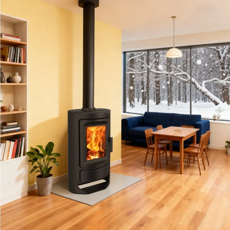 

R1003A Durable Cast Iron Indoor Heating Round Wood Burning Stove Wood Heater With Log Storage
