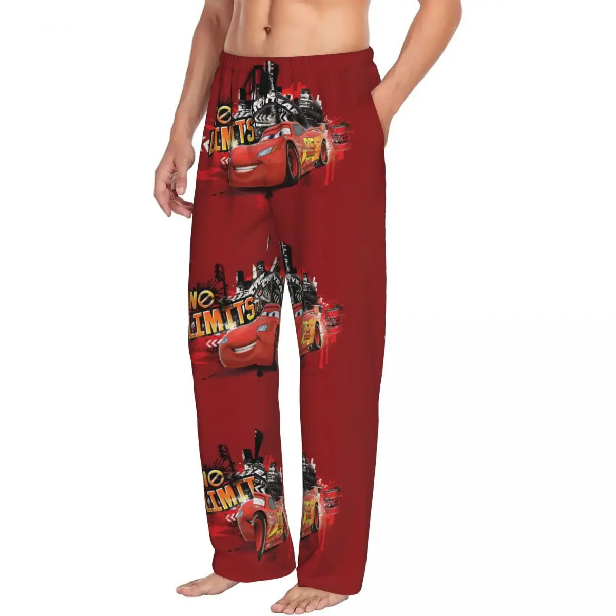 Pantalones de pijama McQueen con iluminación personalizada, ropa de dormir, cinturilla elástica para hombre, pantalones de salón para dormir con bolsillos