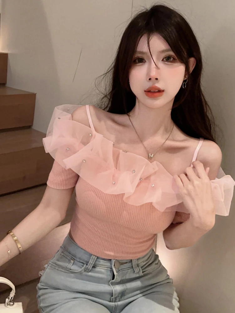 Pullovers Women Slim Hotsweet Simple All-match Design Elegant Slash Neck Tender Summer Ladies New Crop Korean Style Leisure Cozy