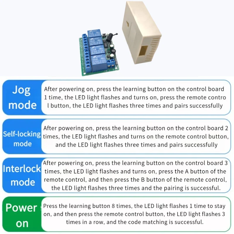 AC220V 10A 4CH Wireless Remote Control Switch  Relay Receiving Module and 4-channel RF433MHz Remote Control Transmission