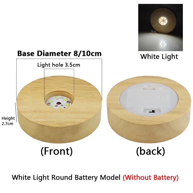 8/10cm Battery Operated Round Wooden LED Light Dispaly Base Stand Holder able Night Lamp Base Crystal Glass Resin Art Ornaments