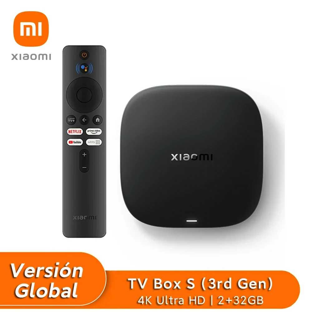 Versión global Xiaomi TV Box S 3ª generación 4K UHD 2GB 32GB Bluetooth 5.2 WiFi Dolby Vision Google TV Netflix Reproductor de medios inteligente