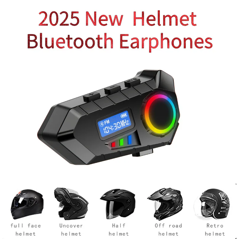 

Bluetooth 5.4 Motorcycle Helmet Headset Wireless Hands-free Call Music Player Waterproof Moto Earphone with LCD Display