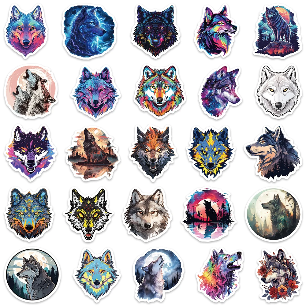 50pcs Aesthetic Water Bottle Sticker Cool Cartoon Animal Wolf Stickers Luggage Guitar Laptop Waterproof Vinyl Car Decals