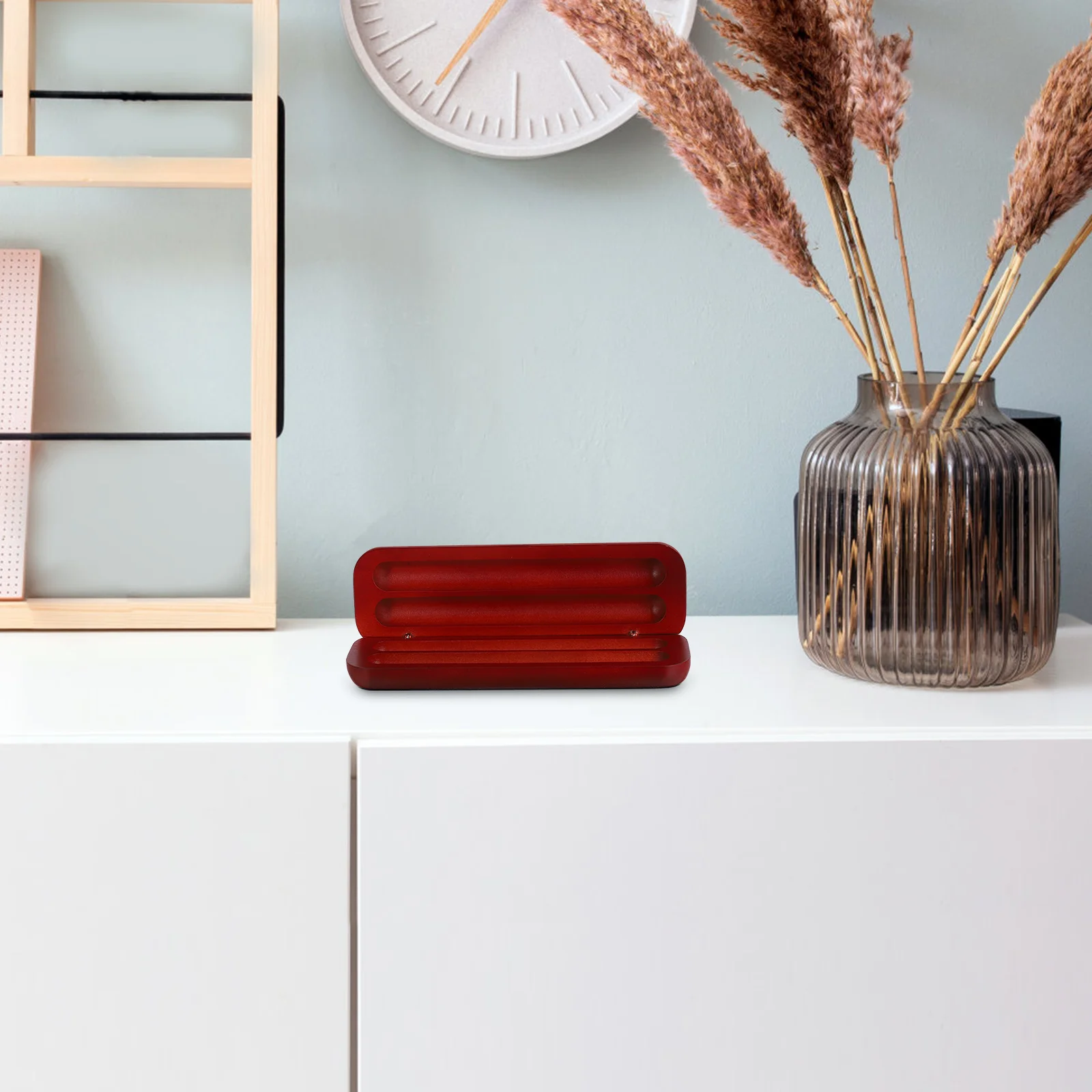 

Solid Wood Pen Box Red Elegant Finish Dual Pen Holder Secure Storage for Fountain Pens Office Desk Organization