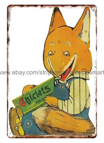 Adam's Chicklet's Gum fox metal tin sign collectible rusty collectible wall art