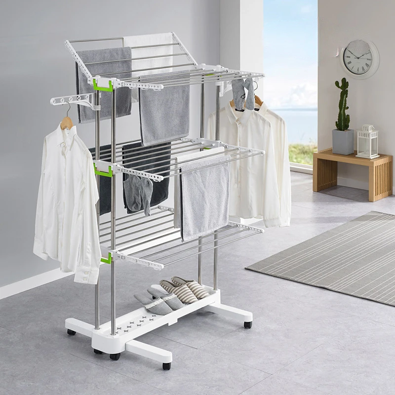 

Stainless Steel Mobile Folding Baby Hangers Multifunction Clothes Racks Wing Storage and Drying Bracket Efficient Laundry