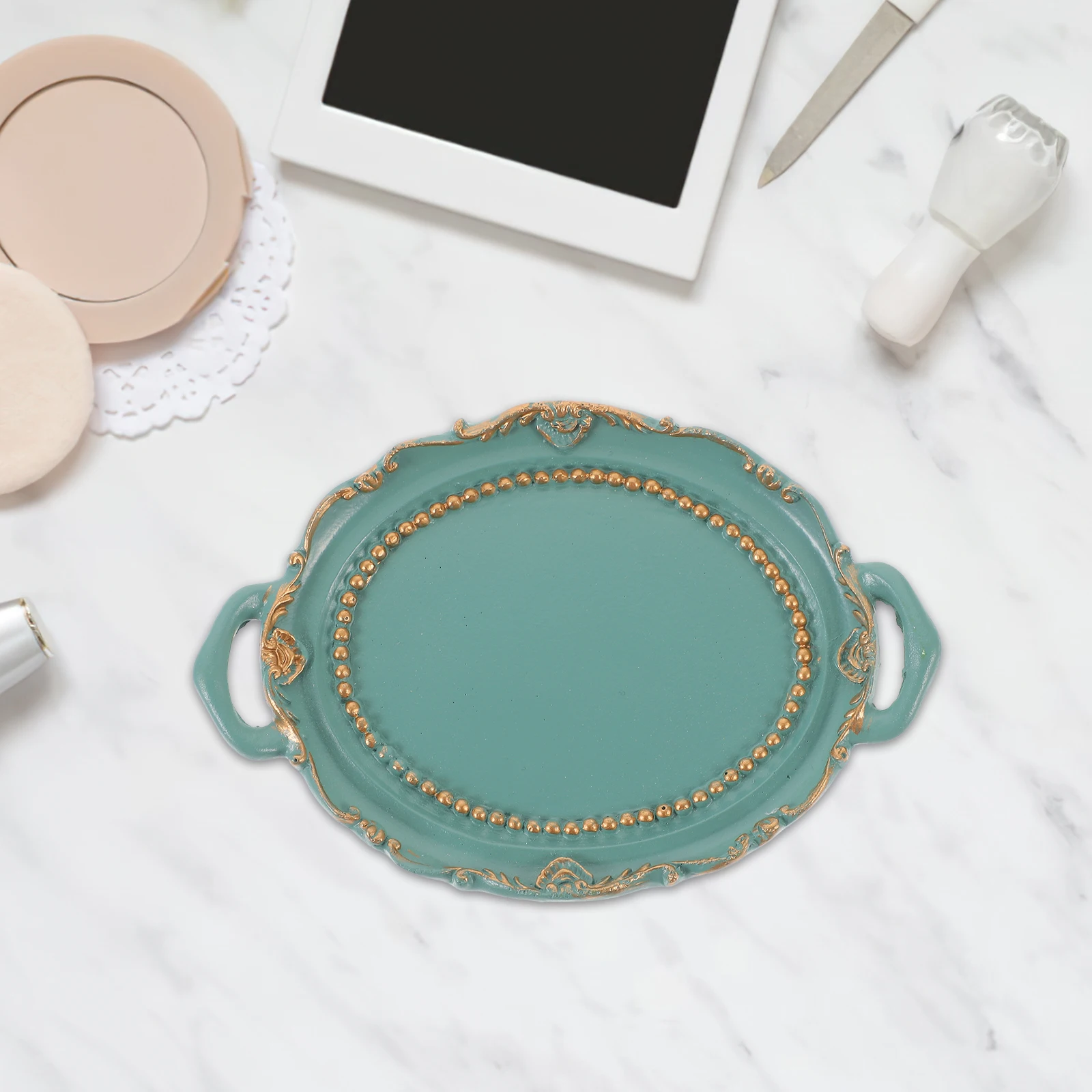 

Jewelry Tray 11.5x8x1.5cm Shallow Green Retro Resin Vintage Ring Dish Holder Storage ganizer Decorative Plate Bedroom Table