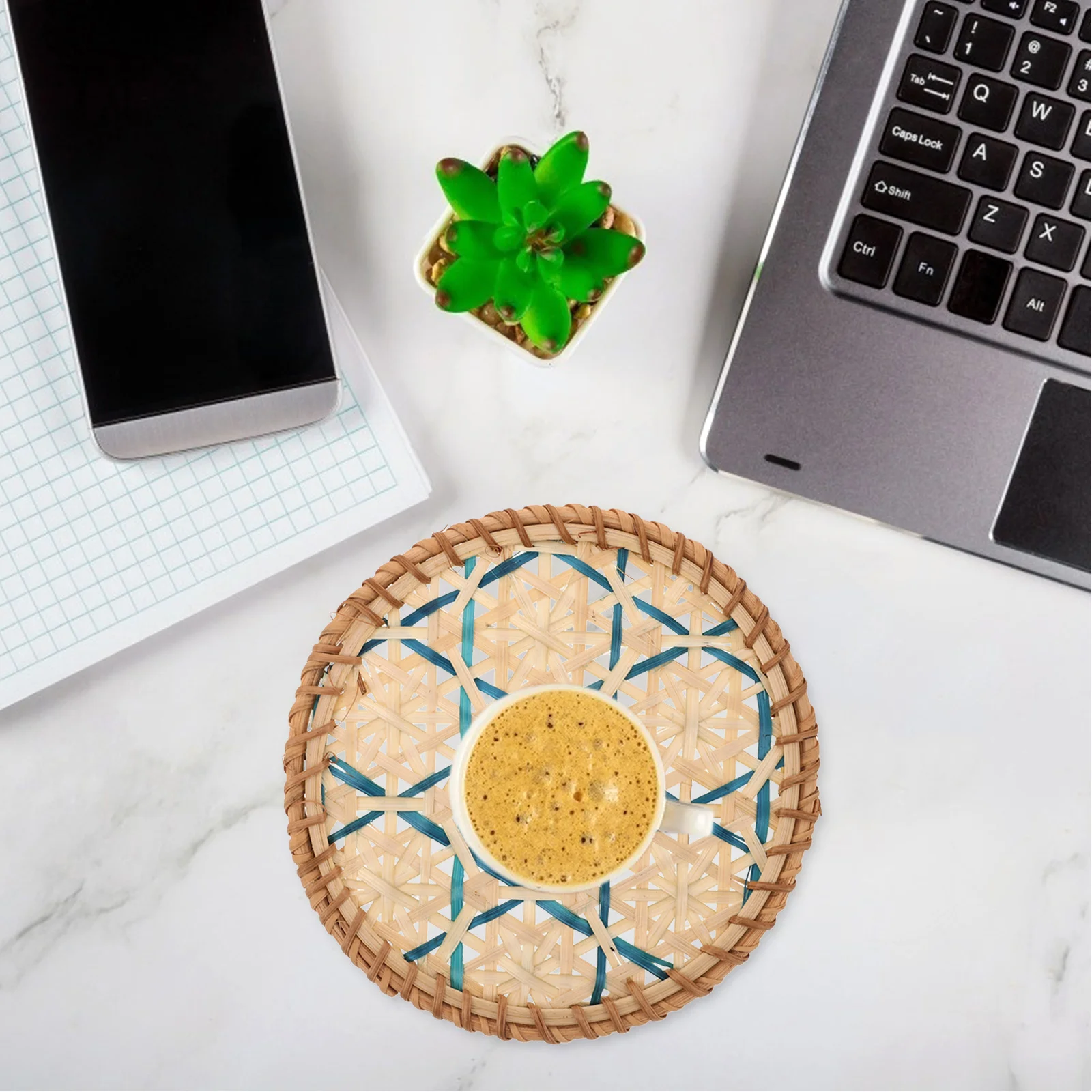 

Handmade Bamboo Woven Coaster Round Heat Resistant Mat for Coffee Tea Water Cups Decorative Tray Round Coasters