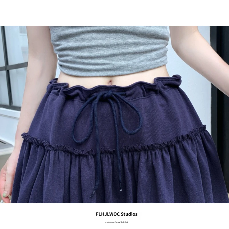 Women's Elastic High Waist A-Line Mini Skirt Japanese Style Girls Casual Daily Wear Summer Soft Sweatshirt Short Skirts