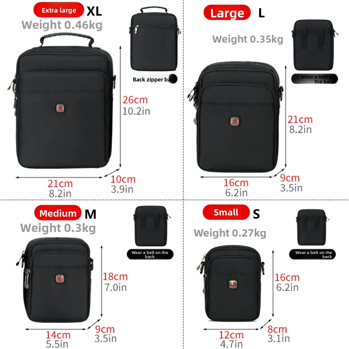 Swiss Multi-function Shoulder Bag Casual Messenger Bags Waterproof Man Purse Oxford Zipper Crossbody Can Be Equipped With Belt