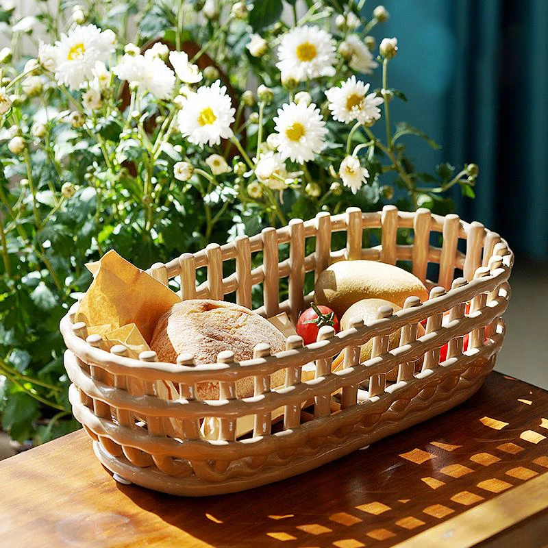 

Корзина с фруктами Керамическая текстильная корзина в скандинавском стиле Ins Корзина для хранения ручной работы Корзина с фруктами Многоцелевое настольное украшение для хранения