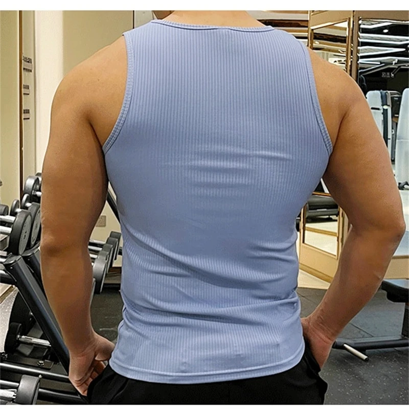 Men\'s Ribbed Knit Tank Tops Casual Solid Vests Sport Fitness Gym Fashion Skinny Ribber Tanktop Slim Knitted Vest 2023 Summer