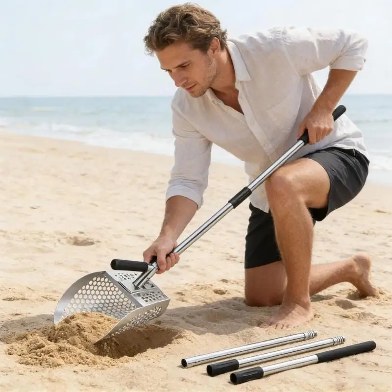 

A2BE Strong Stainless Steel Sand Shovel Featuring Adjustable Handle For Metal Detecting