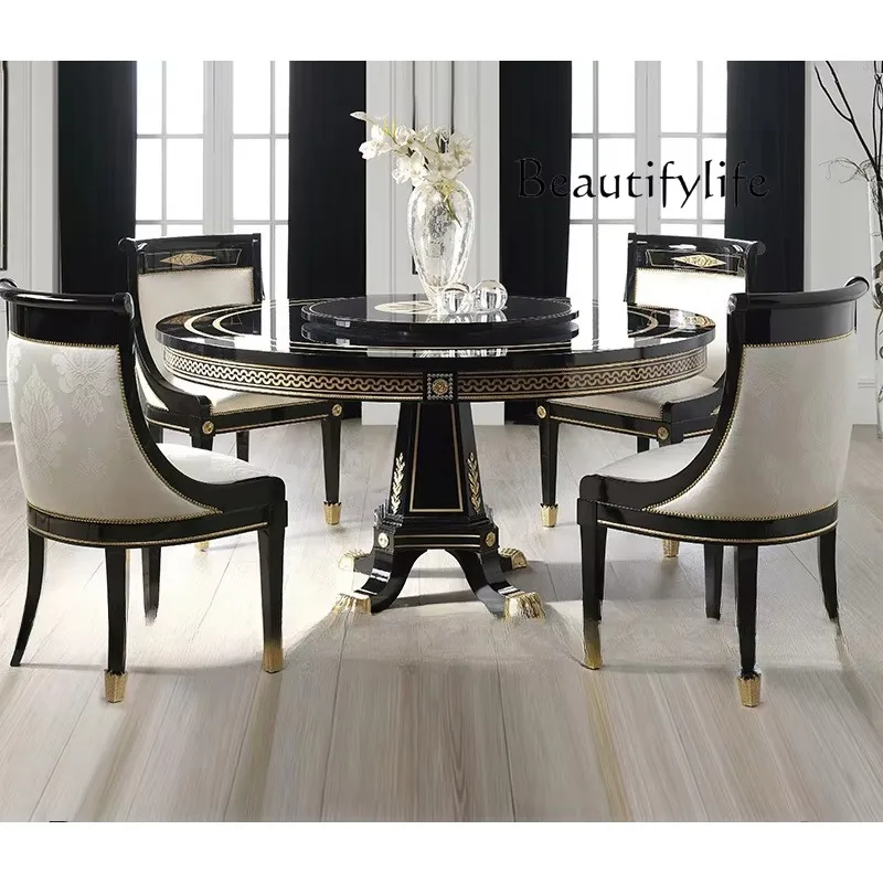 

European fashion exquisite large apartment villa palace real wood carving flower dining chair new Chinese classical