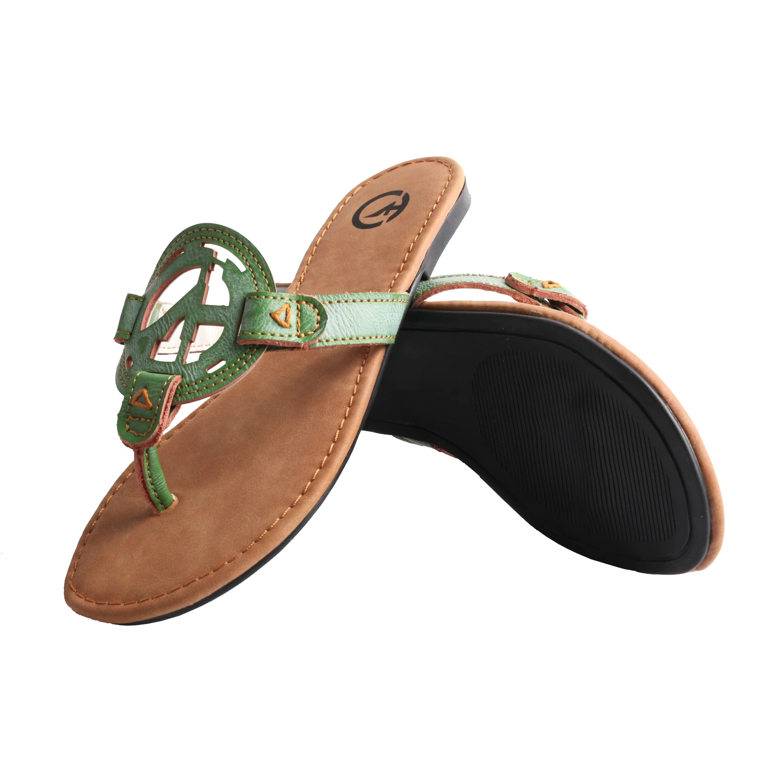 Modische Sommer-Damen sandalen, rutsch feste Fischgräten pantoffeln aus echtem Leder, bequem für den Außenbereich – Detail 1