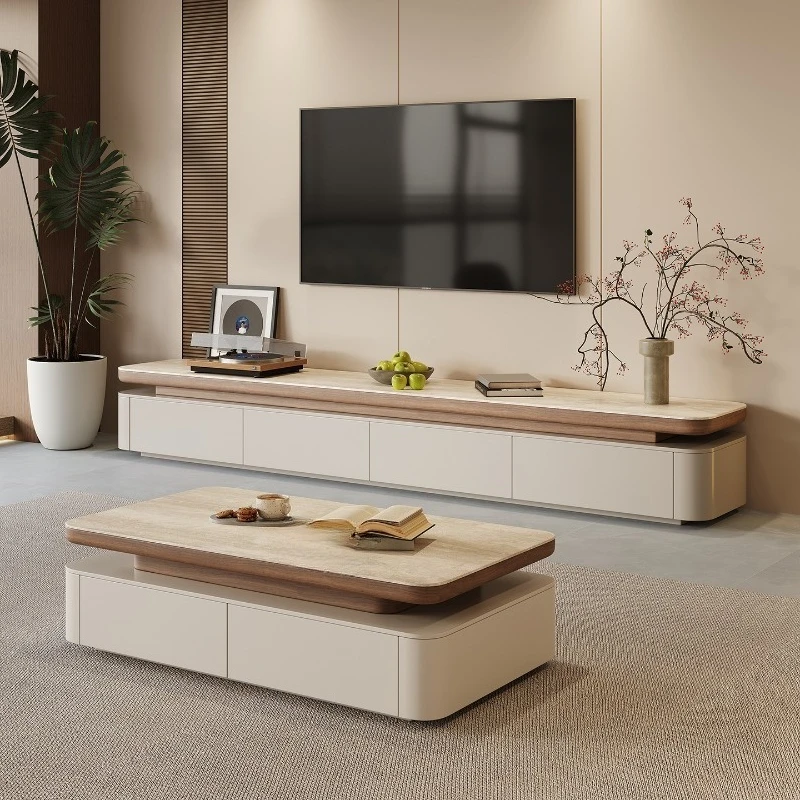 

Quanyou Home Cream Wind Tunnel Stone Slate Coffee Table TV Cabinet Combination Small Apartment Medium Style Solid