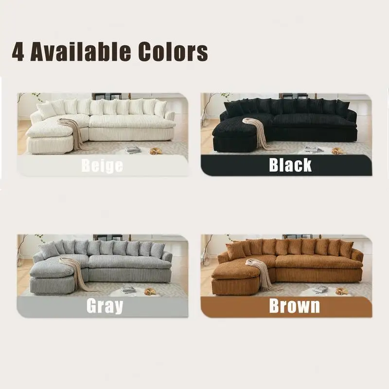 أريكة مقطعية كبيرة مقاس 127 بوصة، تصميم منحني أنيق، رغوة عالية المرونة، 10 وسائد خلفية، أريكة يسار على شكل حرف L، بدون تجميع