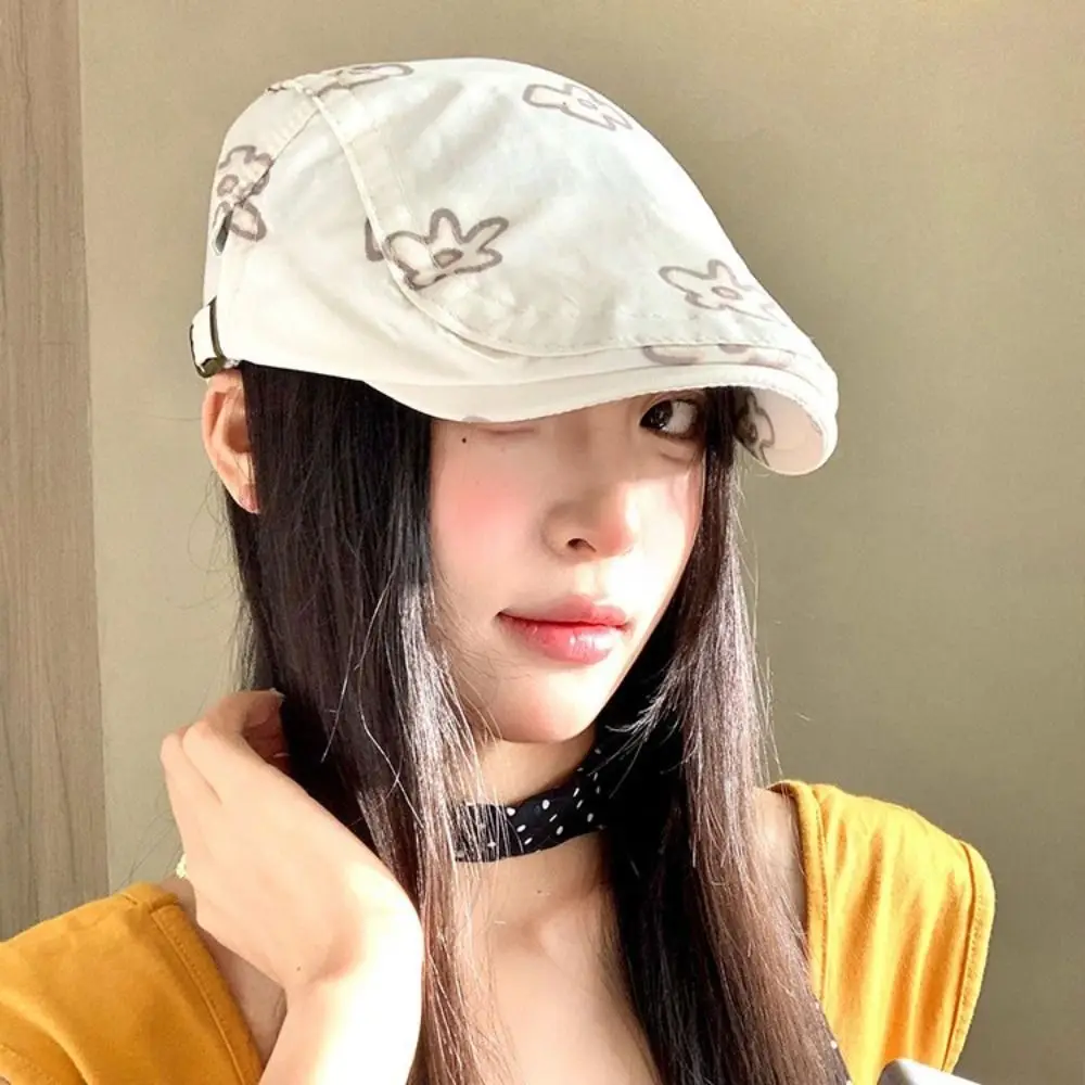 

Fashion Sweet Flower Beret British Style Cartoon Octagonal Hat Casual Artist Hat Y2k Painter Hat Streetwear