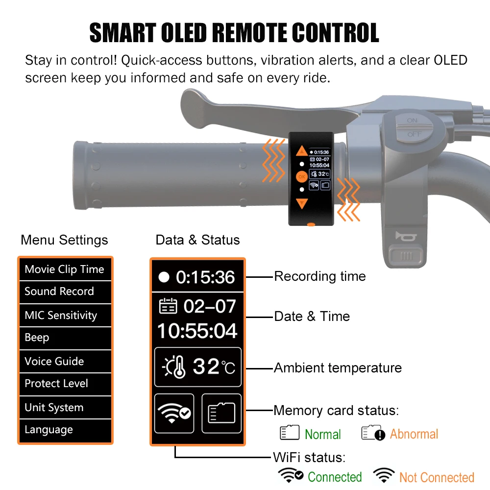 كاميرا VSYSTO Q3L صغيرة للدراجات النارية مع كاميرات مقاومة للماء أمامية وخلفية 1080 بكسل، تدعم WiFi 512 جيجابايت وتسجيل الحلقة #3