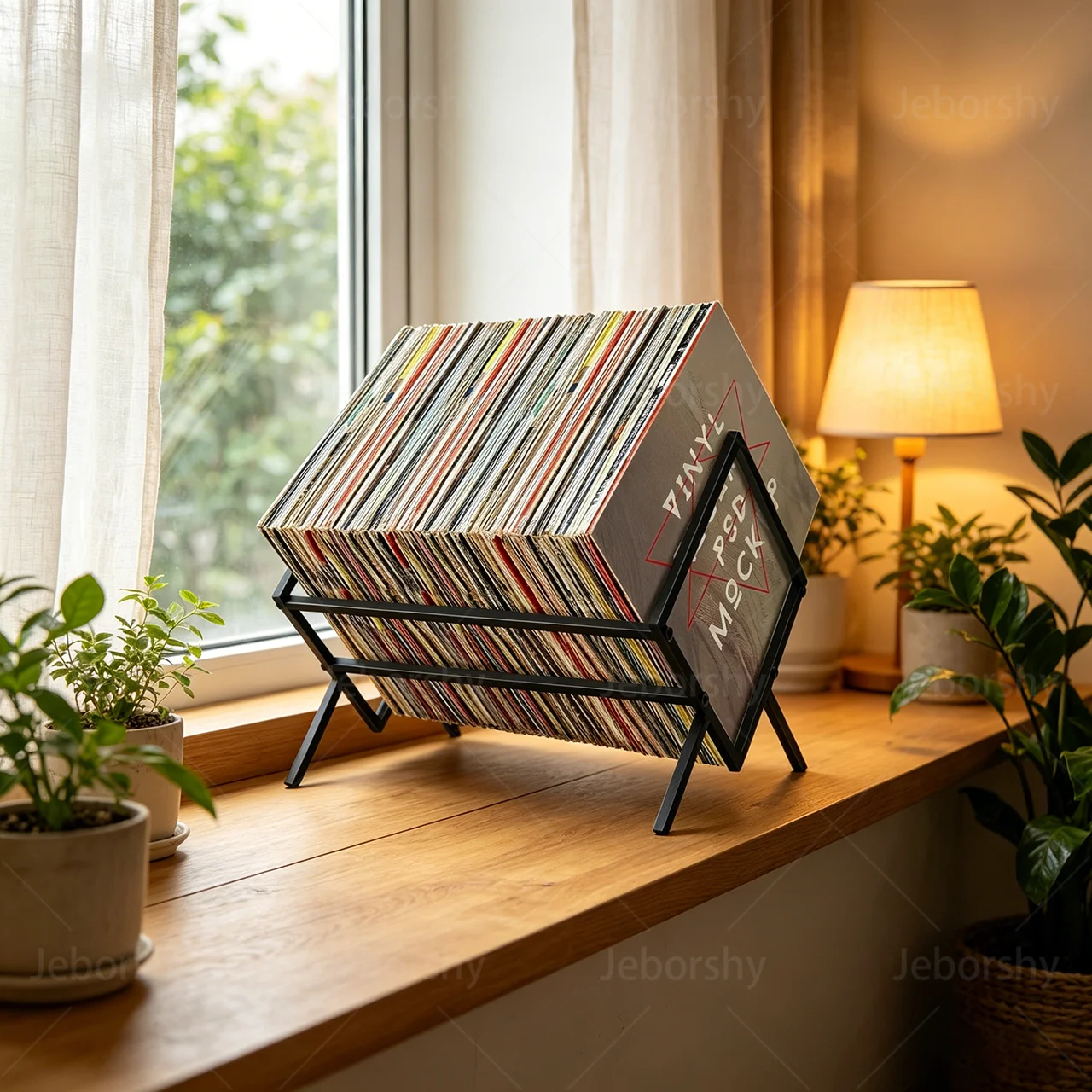 Vinyl Record Storage Rack, Holds 80 LP Albums, Sturdy Album Organizer Stand for Vinyl Collection Display