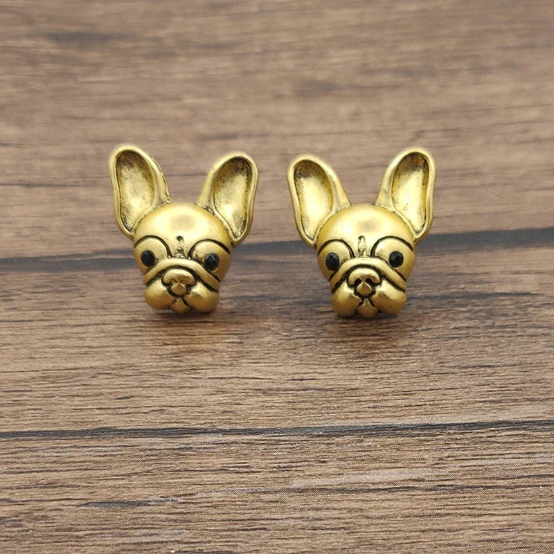 New 1pair Zinc Alloy Plate Vintage Bronze Inlay Black Glass Eyes Chihuahua Dog Stud Earrings Women's Accessories Gifts