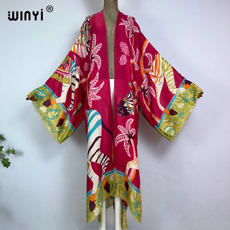 WINYI kimono Africa letnia plażowe stroje kąpielowe z nadrukiem boho elegancki kardigan seksowna wakacyjna sukienka na plażę