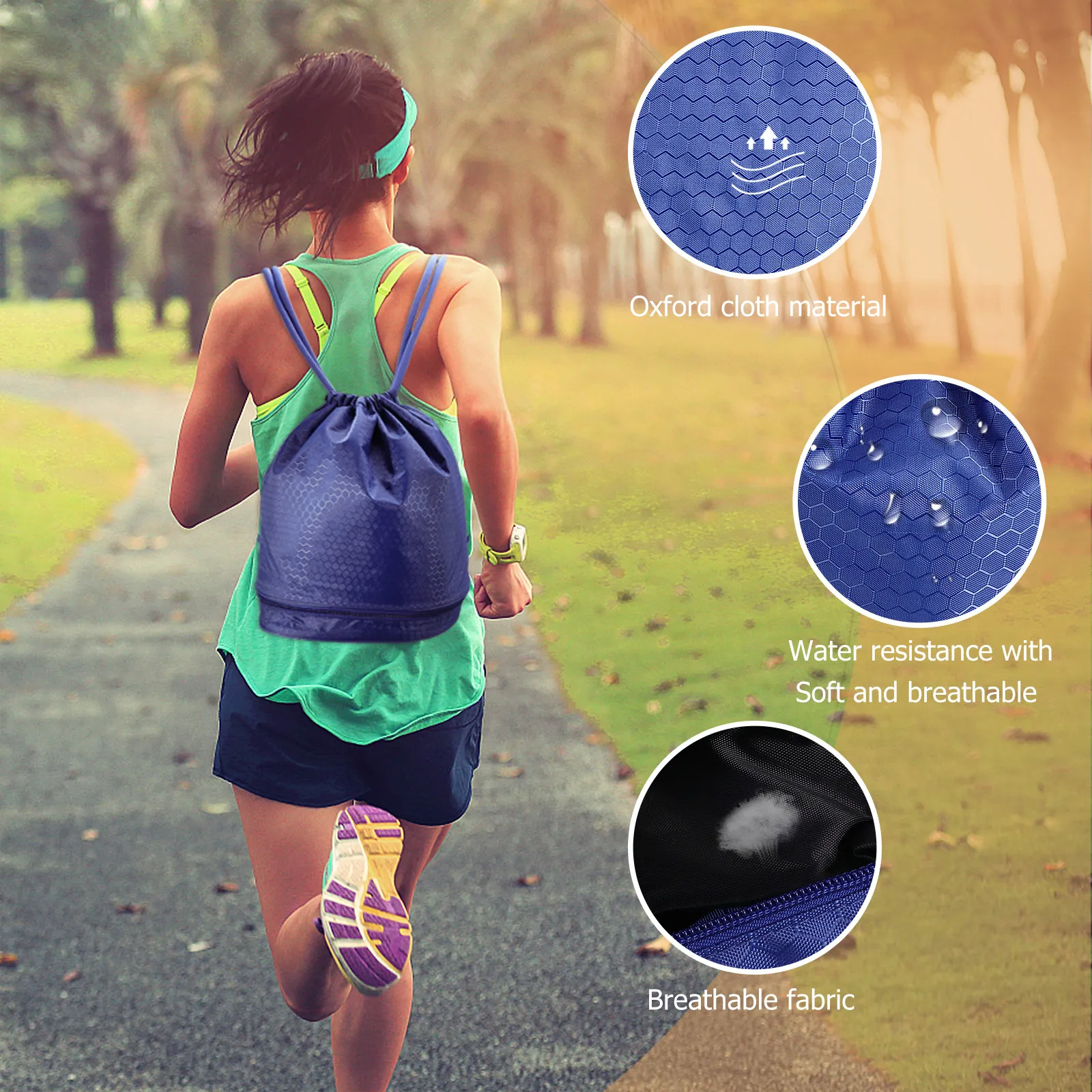 

1Pcs Swimming Bag Waterproof Dry Wet Separated Backpack Large Capacity for Travel Gym Camping Shoes Storage Drawstring Closure