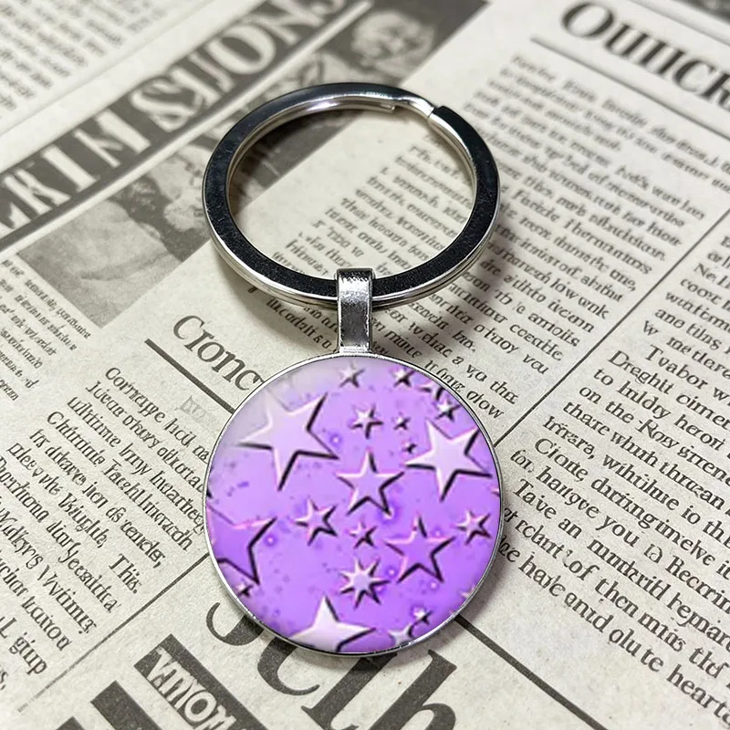 Popular Sparkle Golden Star Pattern Keyring Backpack Decor Aesthetic Multicolor Star Keychain Accessory