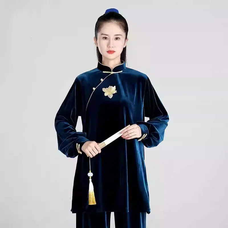 

Kun Master Thicken Velvet Taichi Uniform Elegant Winter Martial Arts Suit Embroidery Kung Fu Clothes Taiji for Women