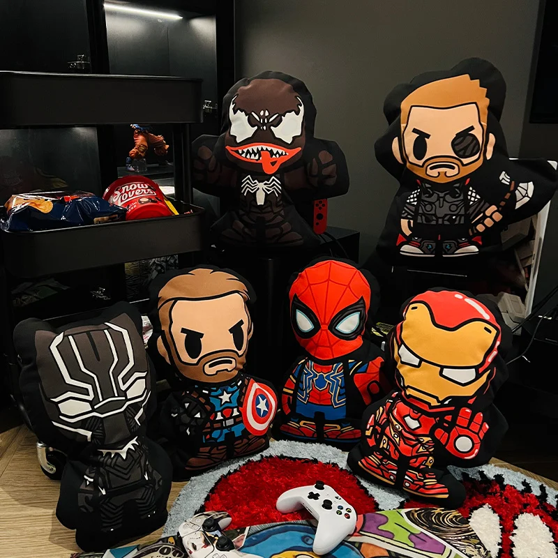 Travesseiro de pelúcia de desenho animado do homem de ferro da marvel e homem-aranha 40cm, almofada fofa de personagem de pelúcia, presente de decoração de sofá de quarto de super-heróis