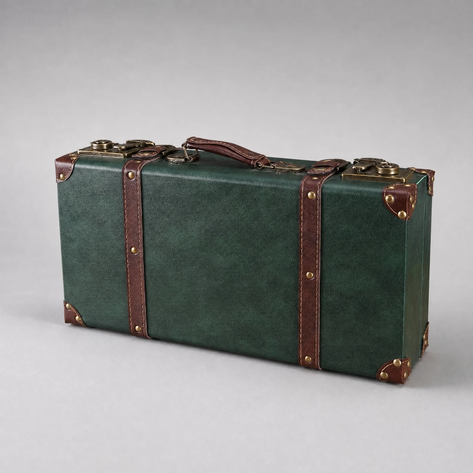 Vintage-Style Leather Suitcase Portable Storage Case for Home Display, Photography Props