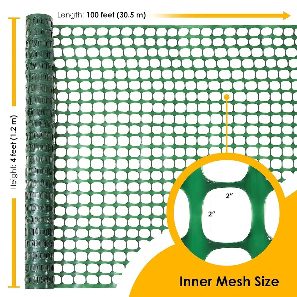 Green Plastic Mesh Roll - 4x100', 10.55 lb, Suitable for Yard, Garden, Deer, Chicken, Dog Enclosures