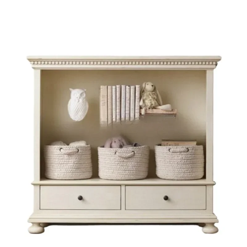 

American solid wood bookcase furniture retro and old with drawers locker children's toy storage