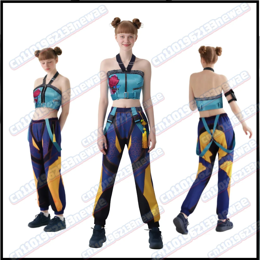 

Новинка 2025, костюм для косплея K-Pop «Охотники на демонов», топ Zoey, брюки, комплект с поясом, реквизит для вечеринки на Хэллоуин, аксессуары для сценического шоу