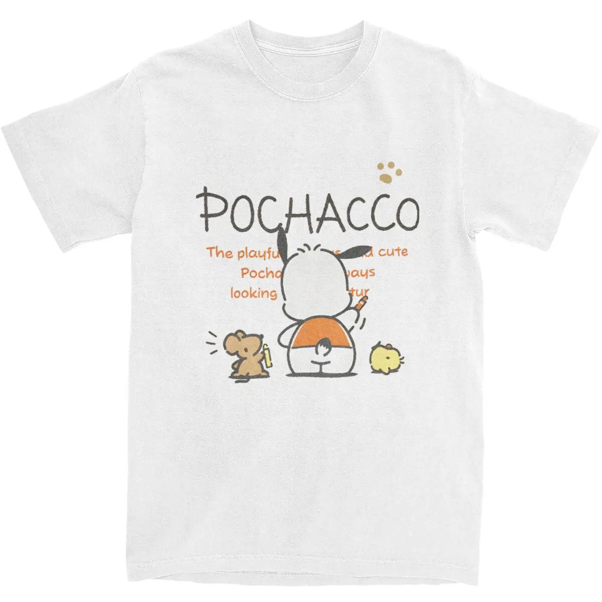 Miniso Pochacco With Friends T Shirts Pure Cotton Tops Summer Vintage Short-Sleeved T Shirt O Neck Harajuku Printed Tee Shirt