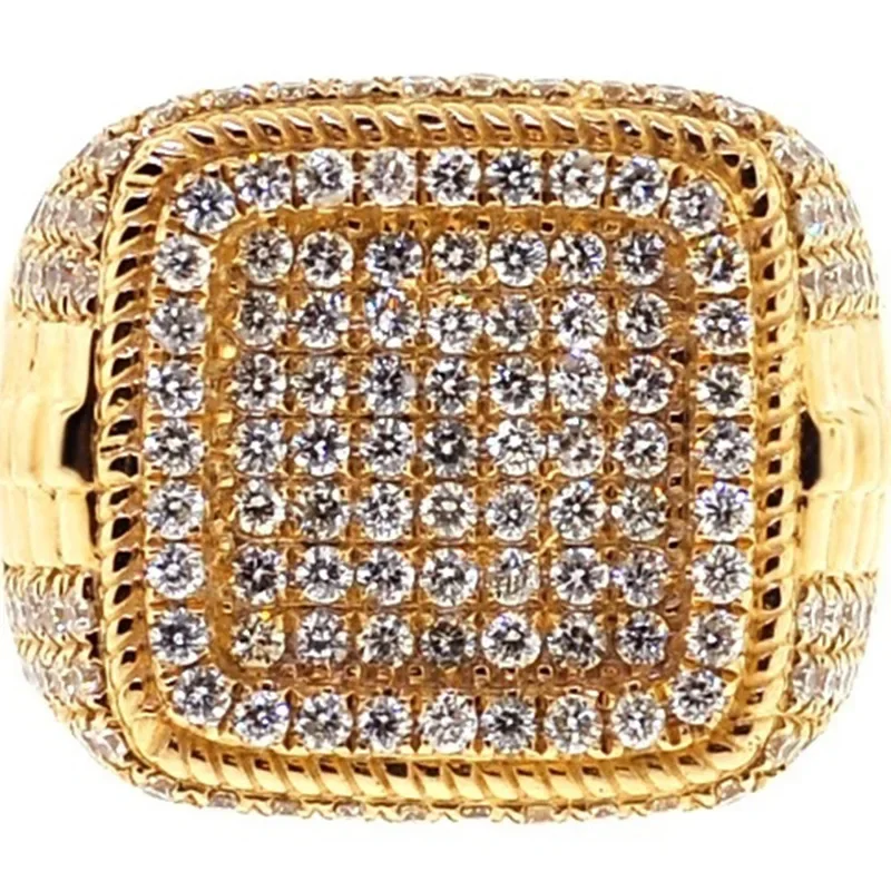 Punkboy Hot Sale Men\'s Gold Color Ring for Party Full Bling Iced Out Cubic Micro Paved CZ Crystal Luxury Hip Hop Rings Jewelry