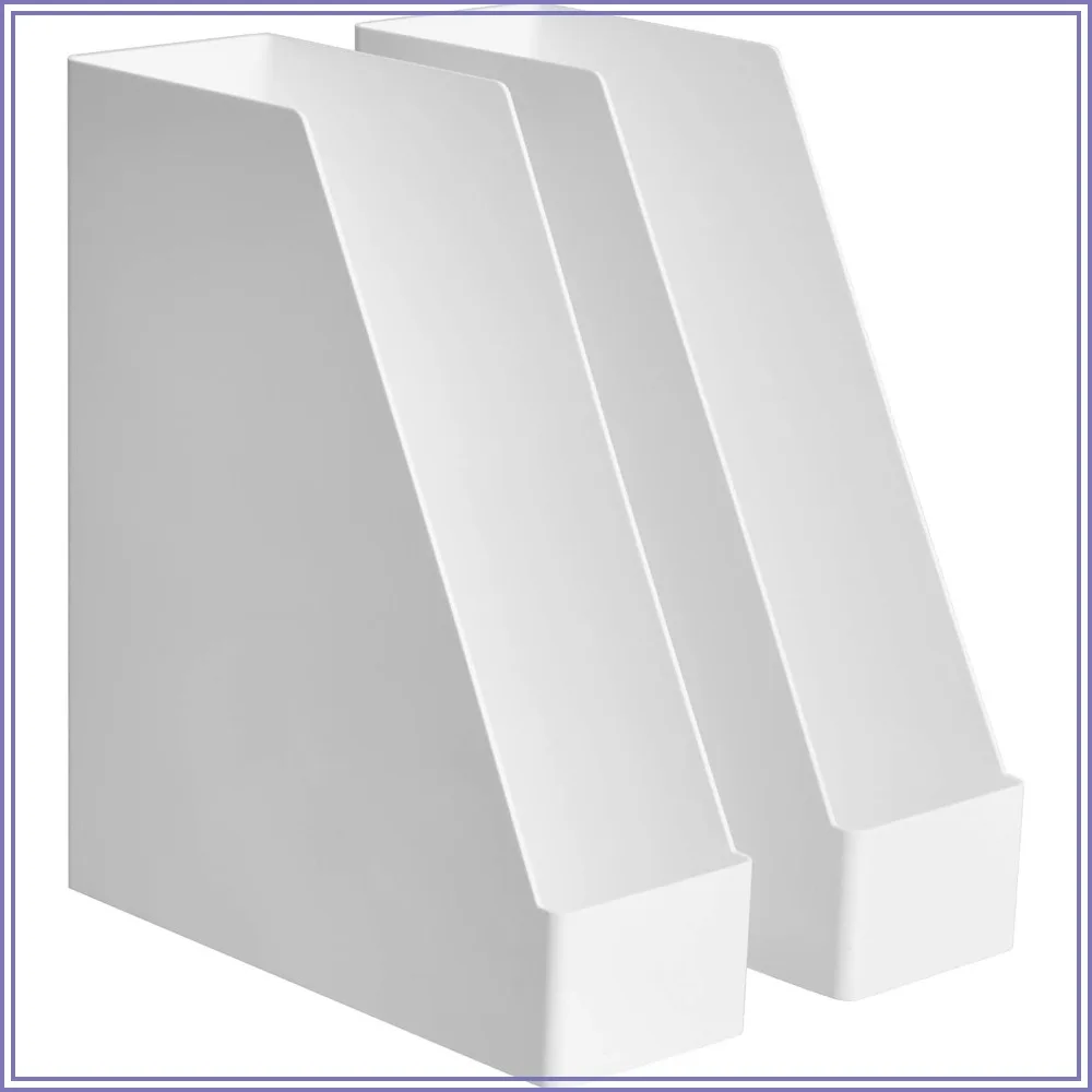 Rectangular Plastic Desk Organizer & Magazine Rack, White, 2-Pack for Home Office