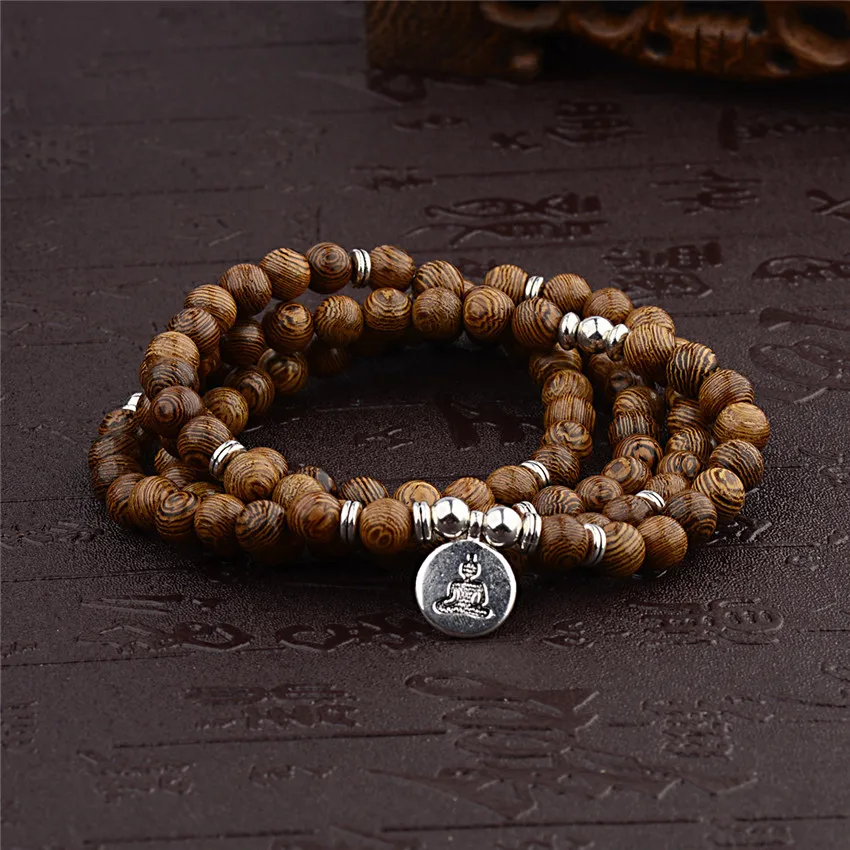 

8mm Wenge 108 Beads Mala Bracelet pendant Everyday Unique Link Charm Anniversary Teens Stackable Bohemian Cuff Jewelry Lovers