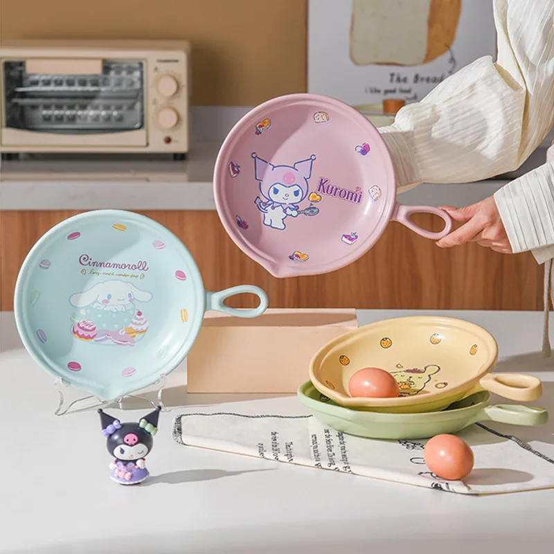 Sanrio Ceramic Fry Pan For Home Use, Hello Kitty High Beauty Vegetable Plate, Cute Cartoon, Open Flame Flat Pot Breakfast