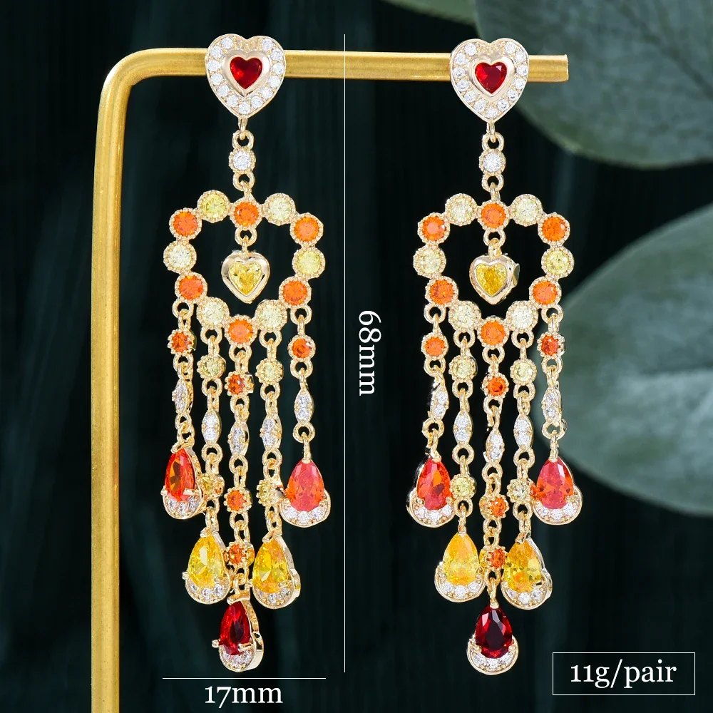 Missvikki Lolita Style Heart Tassel Drop Earrings For Women Bridal Wedding Party Daily Trendy Sweet Romantic JewelryHigh Quality
