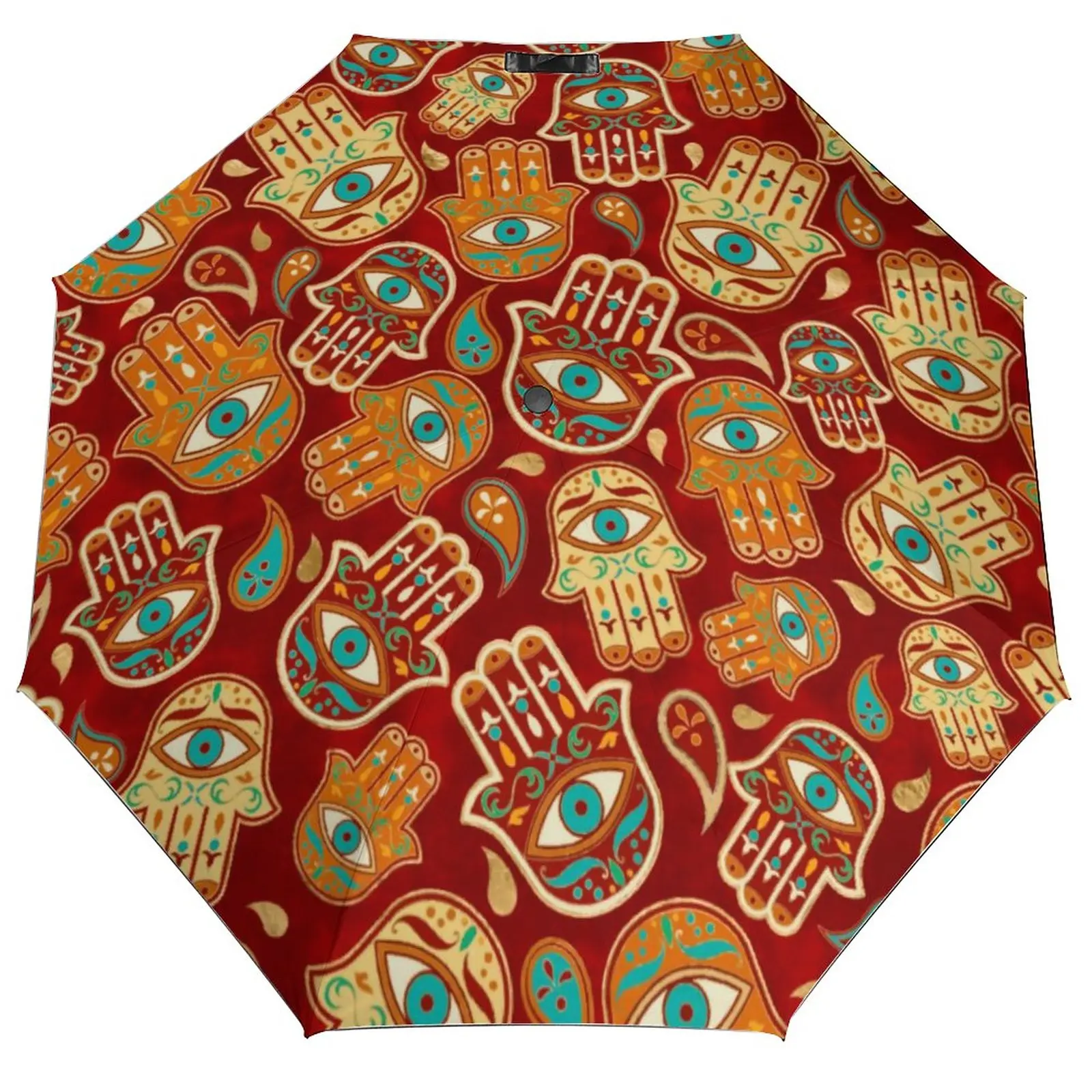 Hamsa Hand Umbrella Retro Hand of Fatima Automatic Windproof Umbrella Mini Design Camping Compact Umbrella