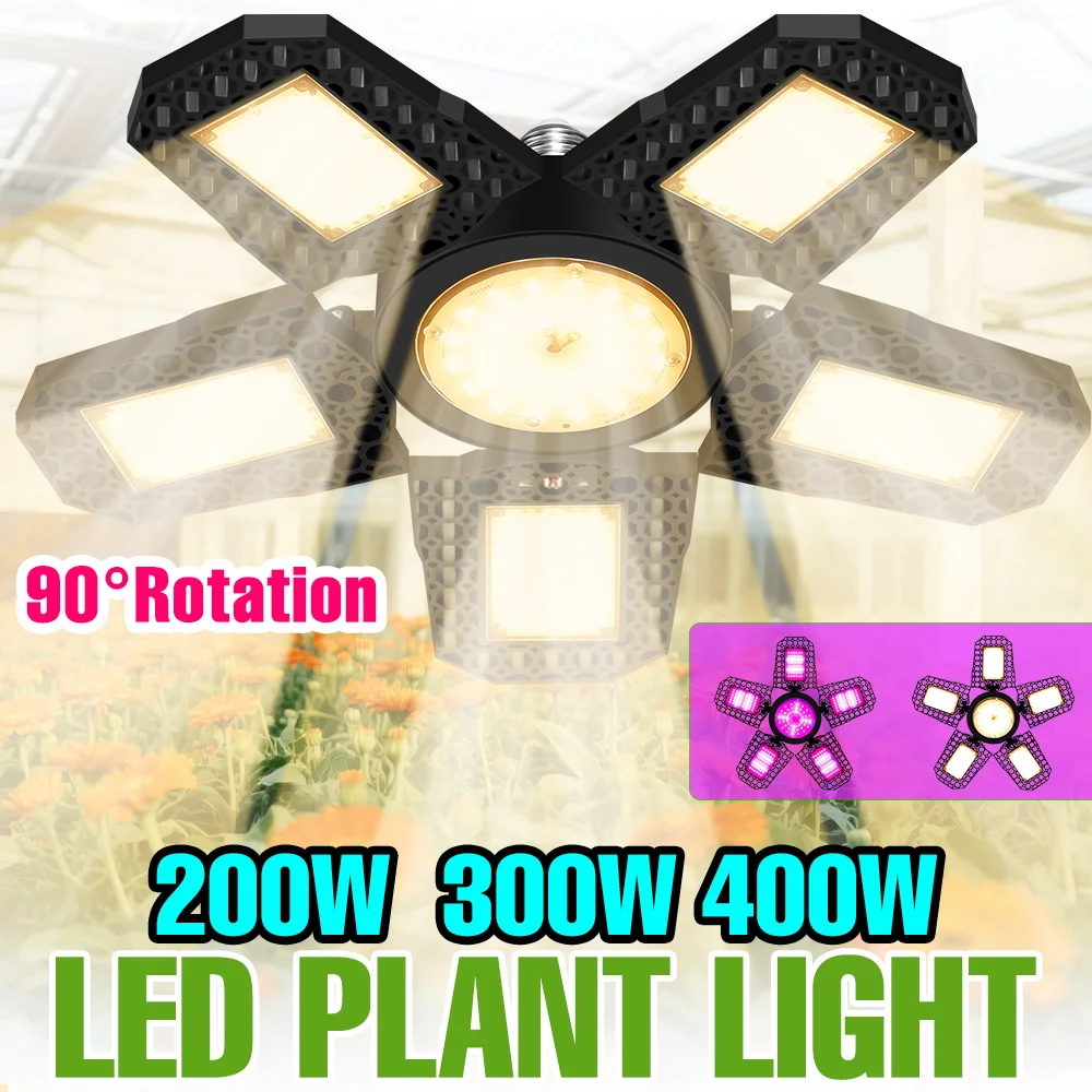 

Светодиодная лампа для выращивания растений 400 Вт, E27/E26, складная, полный спектр, для теплиц, гроубоксов, рассады, овощей и цветов