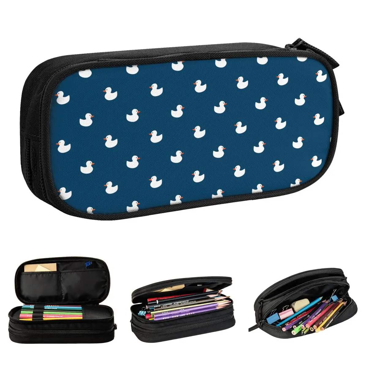 Cute Ducks Pattern Pencil Cases, Pen Bags para crianças, Grande capacidade, Office Zipper Pencilcases