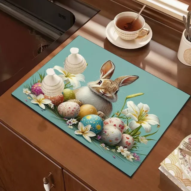 

1pc of Easter-Themed Printed Drying Mat for Tableware Suitable for KitchenLiving Room Countertops As A Water Control Mat Decor
