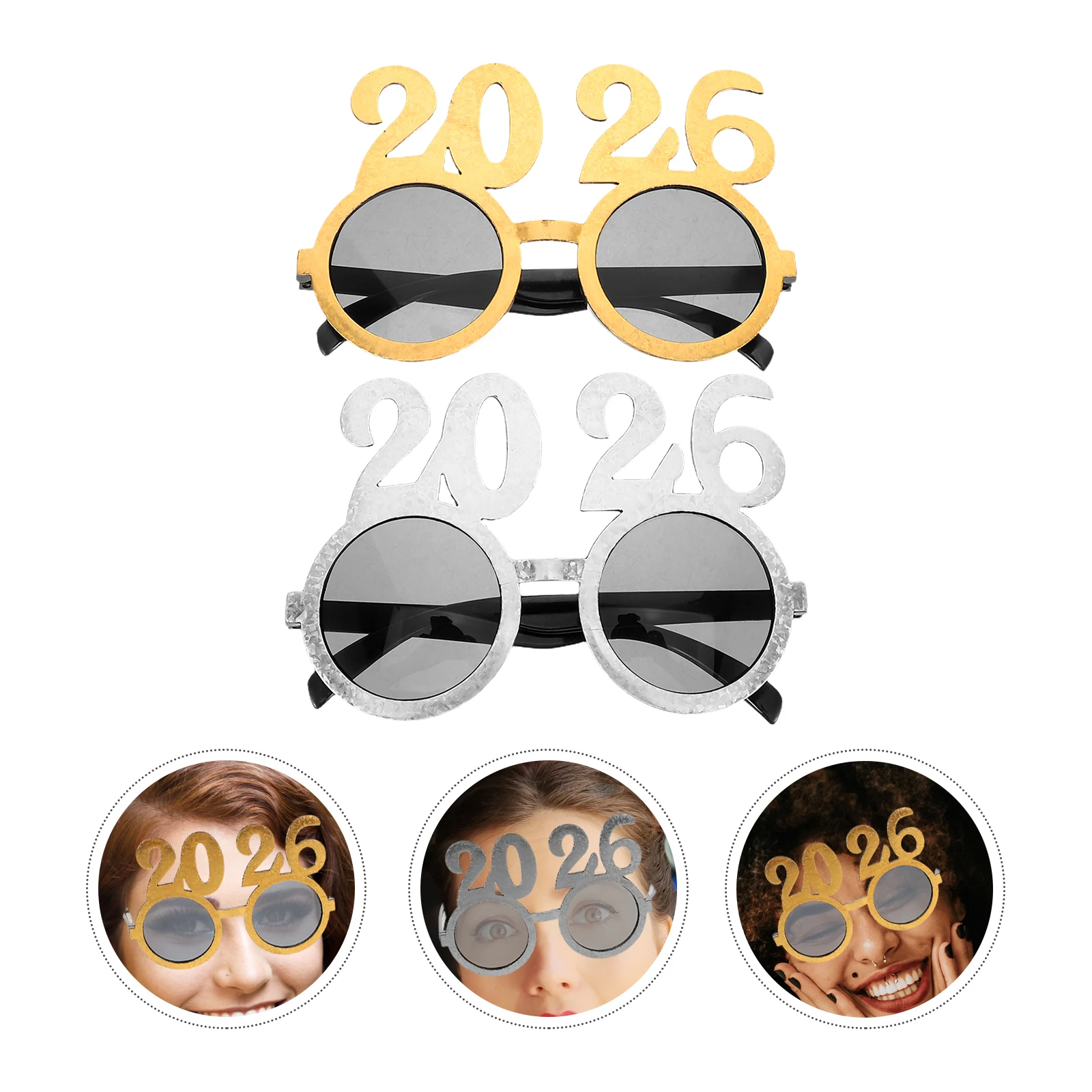 

4 Pcs 2026 Glasses New Year Eve Party Eyeglasses Years Sunglasses Props Plastic