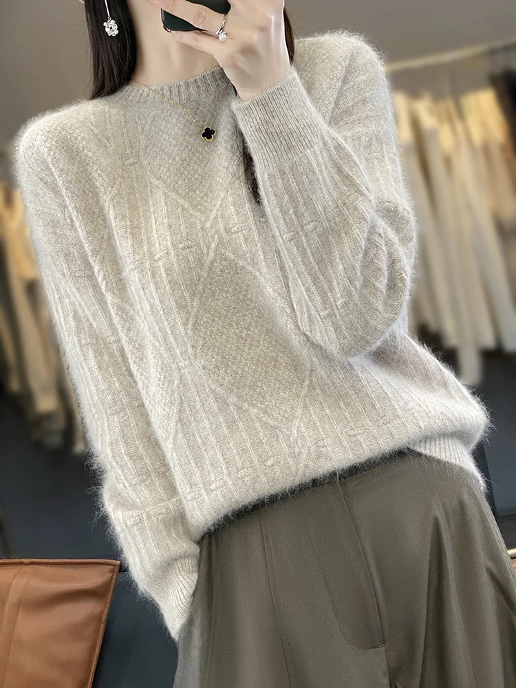 Women's Cashmere Sweater O-neck Pullovers Autumn Winter Thick 100% Mink Cashmere Knitwear Solid Comfortable Female Clothing