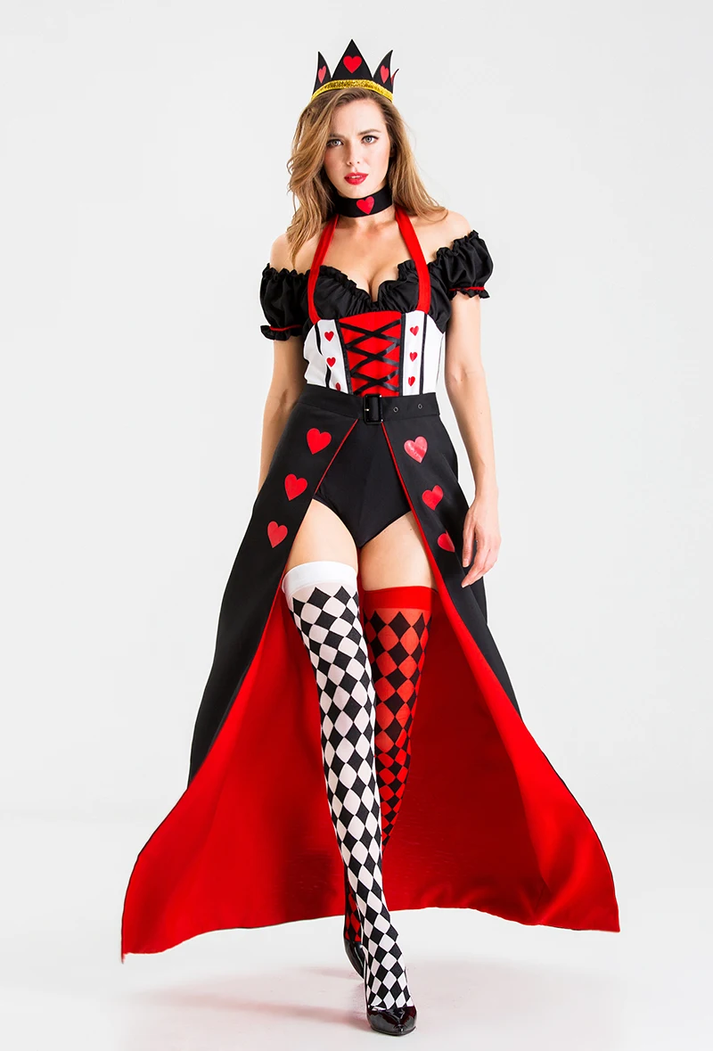 

Большой размер, костюм королевы ведьмы с красным сердцем, сексуальный костюм королевы покера на Хэллоуин, женский традиционный этнический сценический костюм...