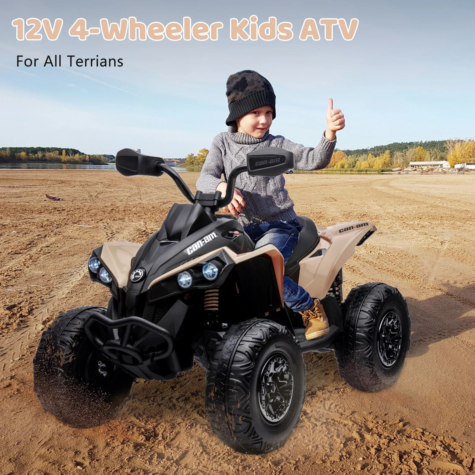 12 V 4-Rad-Elektro-ATV-Kinderspielzeug zum Aufsitzen für 3–8 Jahre Geburtstagsgeschenke mit ferngesteuerten Trittreifen, Musik und Geschichte