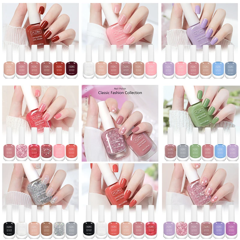 

KUDAN 6Pcs 10ml Water-Based Nail Polish Set Pink Nude Red Peel-Off Air-Dry Nail Art Polish Varnish Manicure Kit No Need Lamp